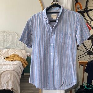 Light Blue and Pink Short Sleeve Striped Casual Shirt